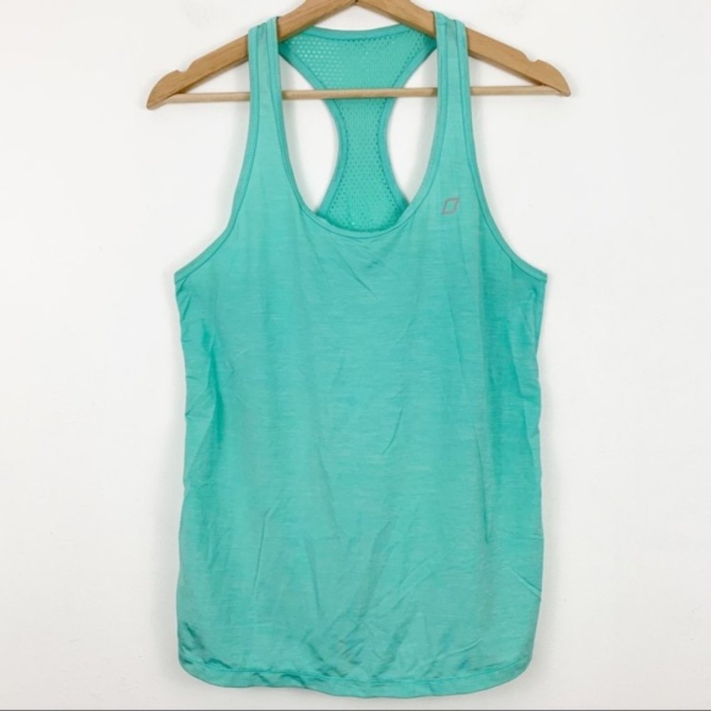 Lorna Jane Mesh Back Racerback Tank Top S Small Teal Mint Aqua Blue